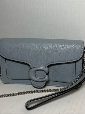 COACH Tabby Chain Crossbody Clutch Wristlet Leather Grey